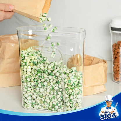 MR.SIGA Airtight Cereal Dispenser Set, Storage Containers for Dry Goods, Nuts, Beans, Snacks, BPA Free, 1.3 L / 1.37 Qt, Small, Clear, 2 Pack