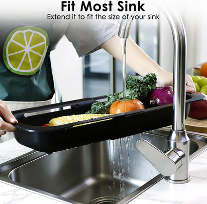 Extendable Colander Strainer Basket, Over the Sink Colander and Strainer for Kitchen, Wash Vegetables and Fruits, Drain Pasta and Dry Dishes, Adjustable Colander from 13.5In to 18.7In, Gray