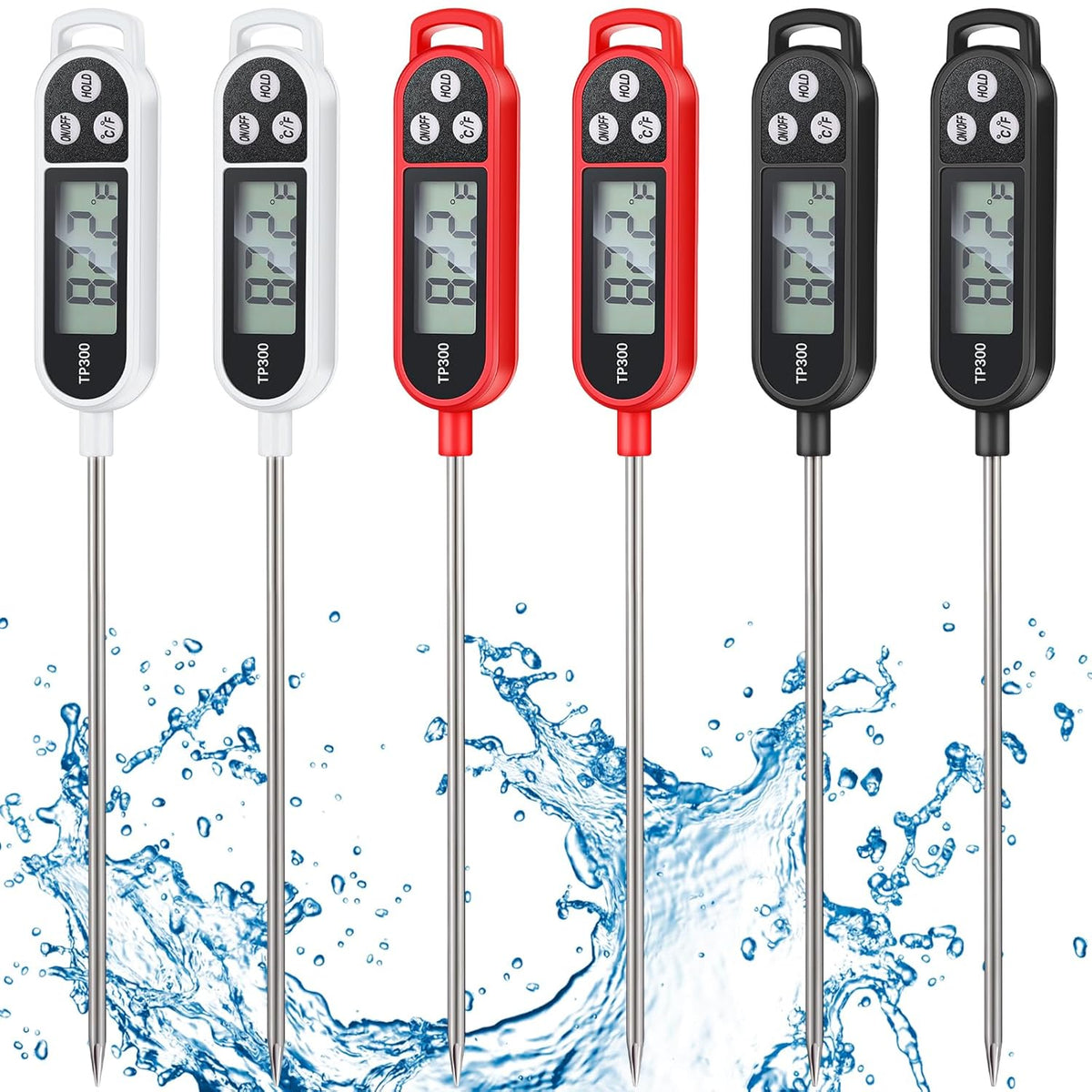 Copkim Instant Read Meat Thermometer Long Probe,Black, White, Red