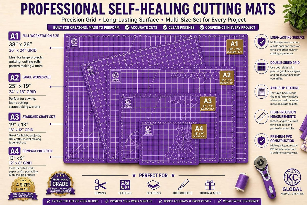 KC GLOBAL A3 (19"x13") Professional Grade Self-Healing Cutting Mat (Purple) - Odor-Free, Double-Sided, Eco-Friendly, Non-Slip, Premium Desk mat for DIY, Crafting, Model Building,and Art Projects