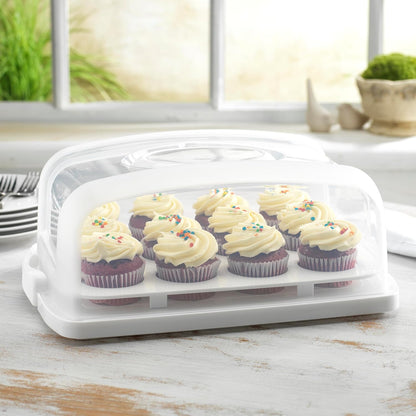 EXTRA TALL DOME 24 Cupcake Carrier, Green Cupcake Holder Carries 24 Cupcake Storage Container, Muffin Traveler Two Tier Stand Reusable Cupcake Box
