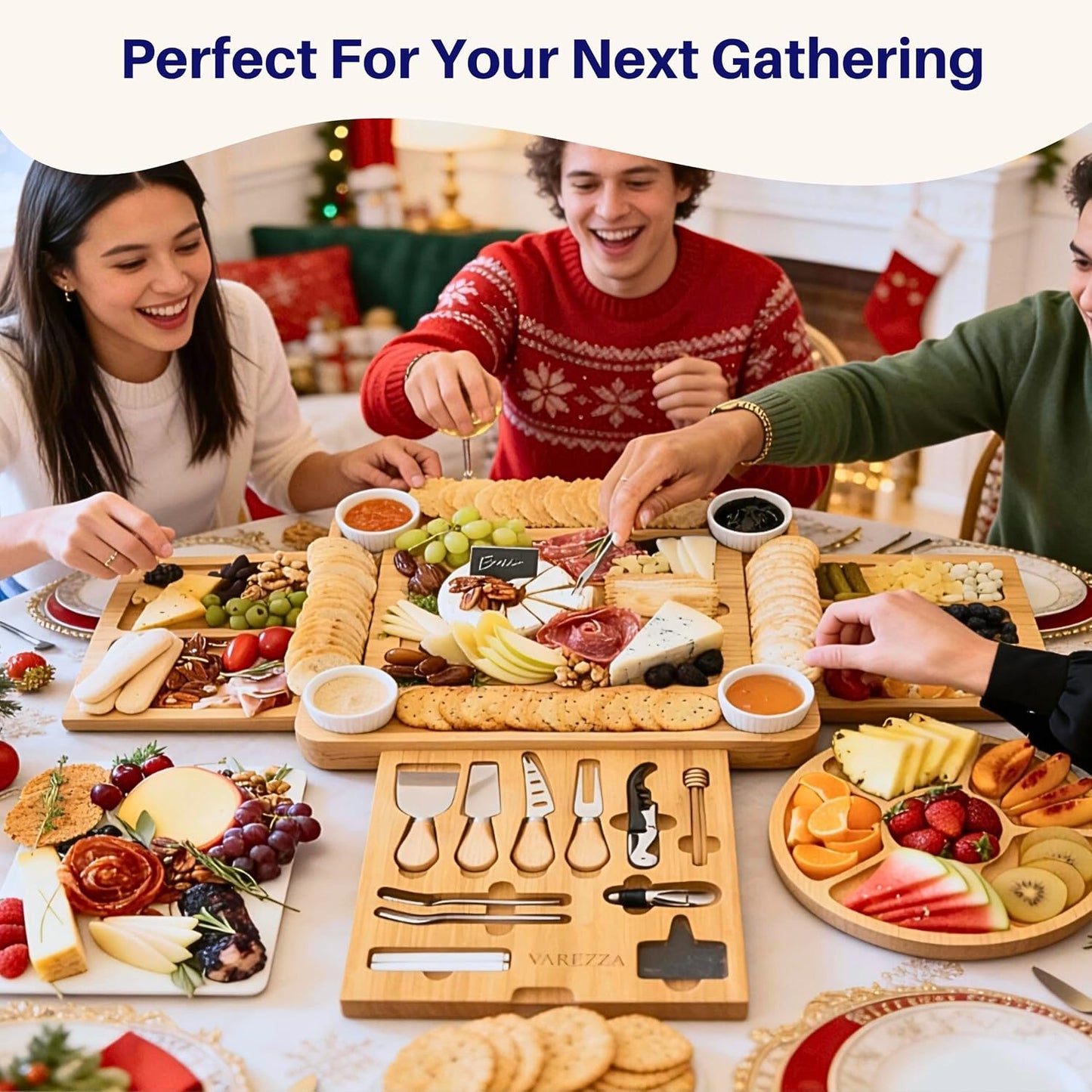 Charcuterie Boards Set – Large Bamboo Cheese Board & Platter with Charcuterie Accessories, Housewarming Gifts for New Home, Christmas, Bridal Shower, New House Gift