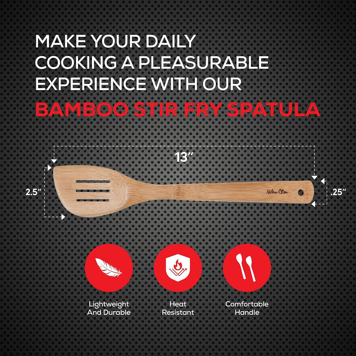 Helen's Asian Kitchen Bamboo Stir Fry Spatula, 13-Inch, Wok Cooking Tool For Stirring, Mixing, Turning, And Serving