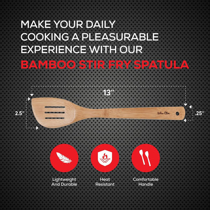 Helen's Asian Kitchen Bamboo Stir Fry Spatula, 13-Inch, Wok Cooking Tool For Stirring, Mixing, Turning, And Serving