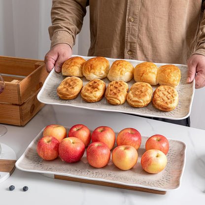 Melamine Serving Platters, set of 2, 17" x 10" Large Reusable BPA Free Rectangular Party Tray/Platters for Serving Appetizers, Fruits On Christmas and all Occasions,Red