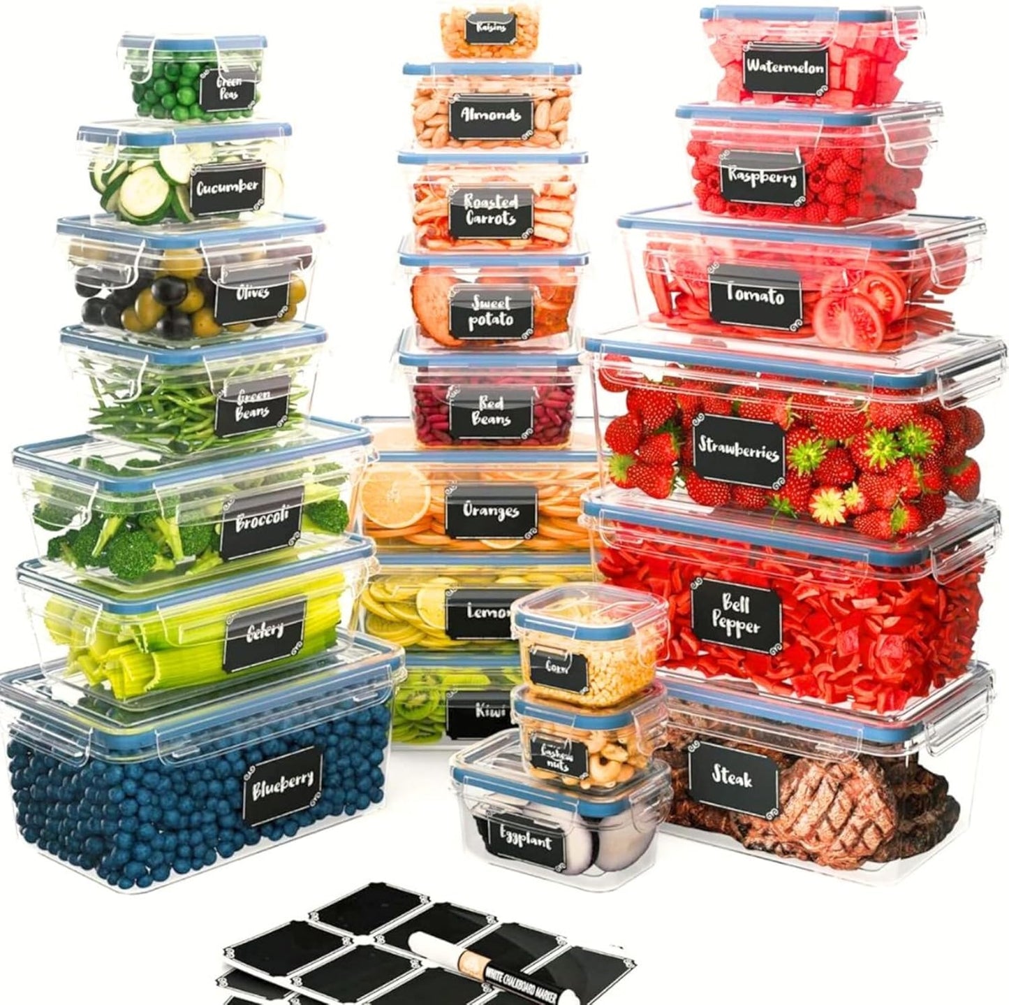 Chef's Path 28 Piece Airtight Food Storage Containers with Easy Snap Lids, 14 Containers and Lids, Stackable Kitchen and Pantry Canisters for Coffee, Meal Prep and Food Storage -Transparent