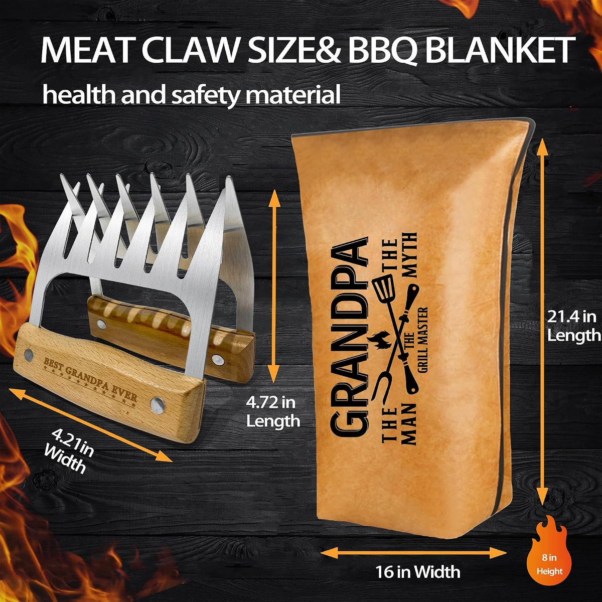 Gifts for Grandpa, Christmas Grandpa Gifts from Grandkids BBQ Blanket with Meat Claws, Meat Resting Bag for BBQ Smoking, Meat Shredder Claws Grill Accessories for Outdoor Grill on Birthday