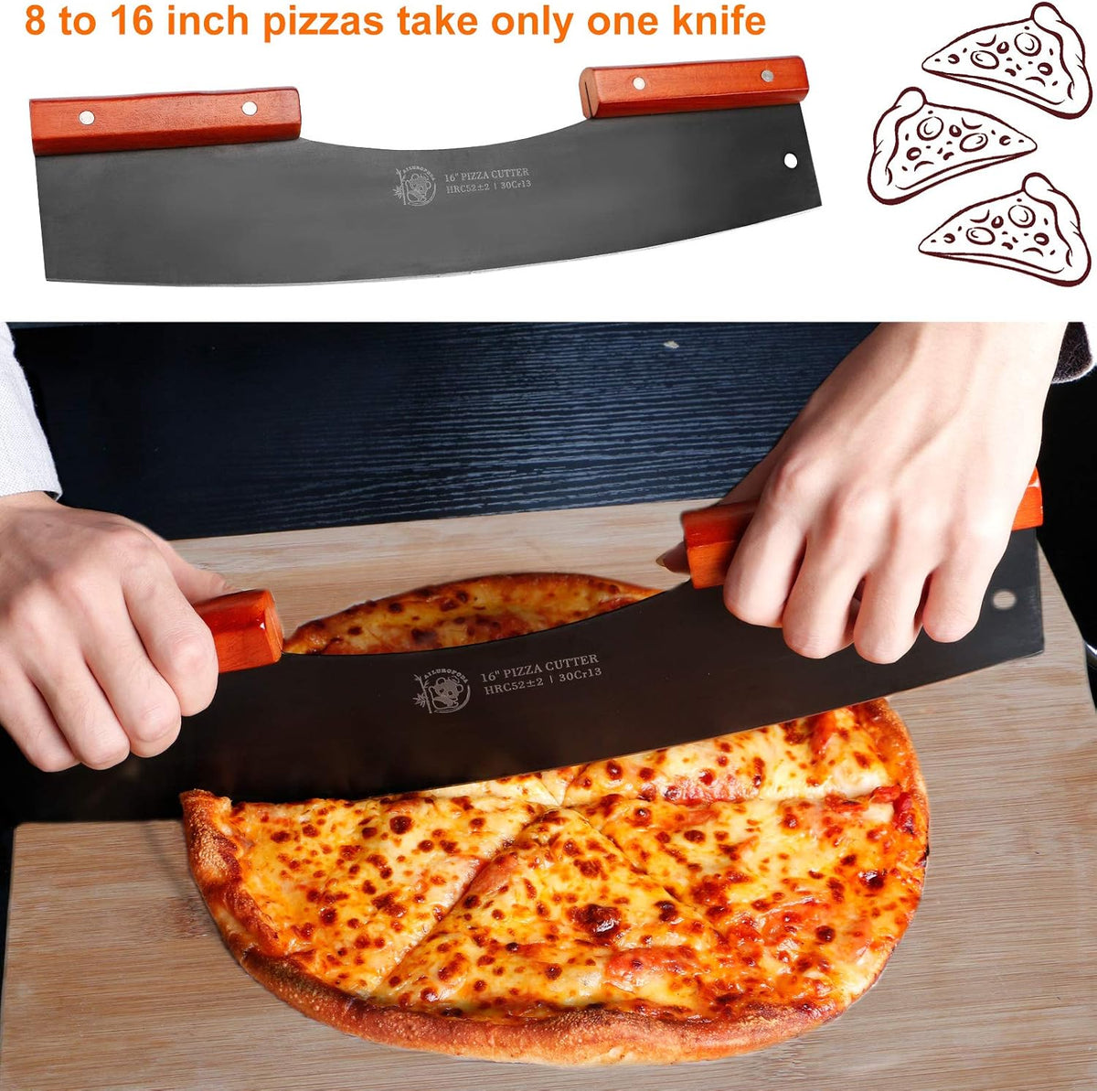 AILUROPODA Pizza Cutter Rocker with Knife Sharpener & Protective Cover 16"
