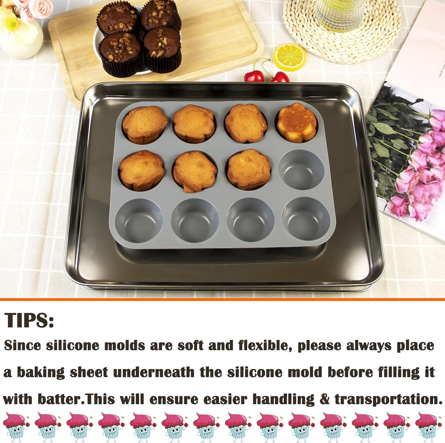 24 Cups Silicone Mini Muffin Pan Set, Nonstick Mini Cupcake Pans, BPA Free Small Muffin Tin for Baking, Set of 2 (Green+Purple)