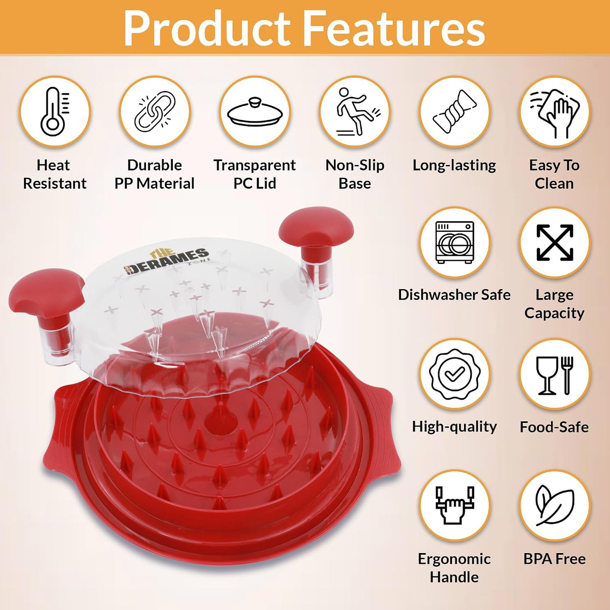 Chicken Shredder Tool Twist with Brush - 10" Large BPA-Free Meat Shredder for Effortless Shredding- Dishwasher Safe Chicken Breast Shredder with Removable Tray, Non-Slip for Pork, Beef & Chicken - Red