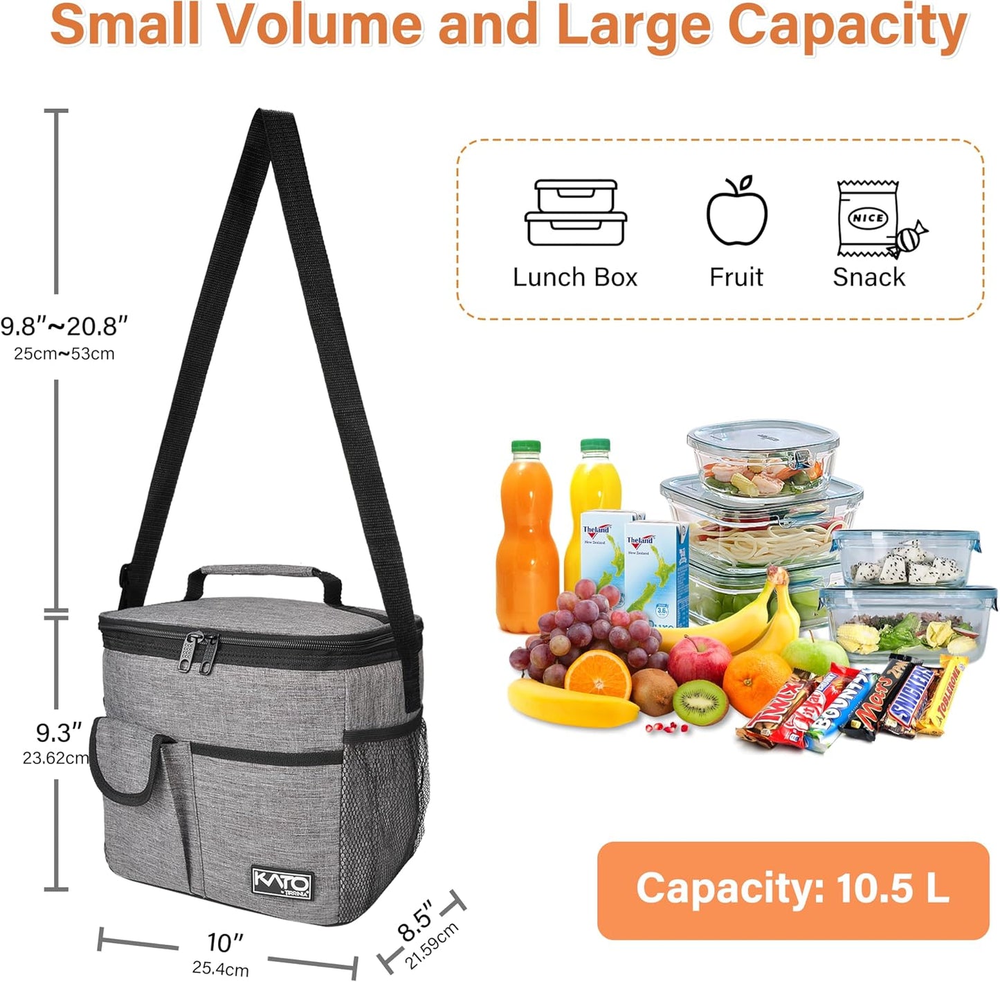 Tirrinia Insulated Lunch Bag for Women Men, Leakproof Lunch Box Containers for Adult, Work, School, Soft Lunchbox for Kids,Boys, Adult Cooler Bag for Picnic Hiking Beach,Charcoal