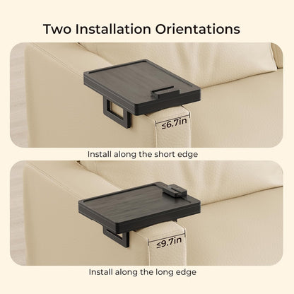Wealone Black Couch Arm Tray for Wide Couch, Bamboo Sofa Arm Clip Table with Storage Box, Couch Armrest Tray with 360°Rotating Phone Holder, Sofa Arm Table Clip for Eating, Drinks or Dining
