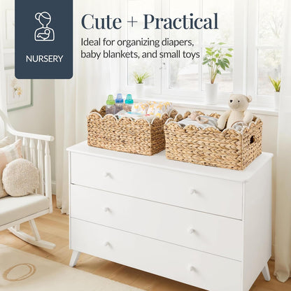 Best Choice Products 9x12 Scalloped Shelf Baskets, Woven Storage Bins, Storage Organizers for Pantry, Living Room, Bedroom, Nursery & Laundry, 4 Pack - Natural with White Trim