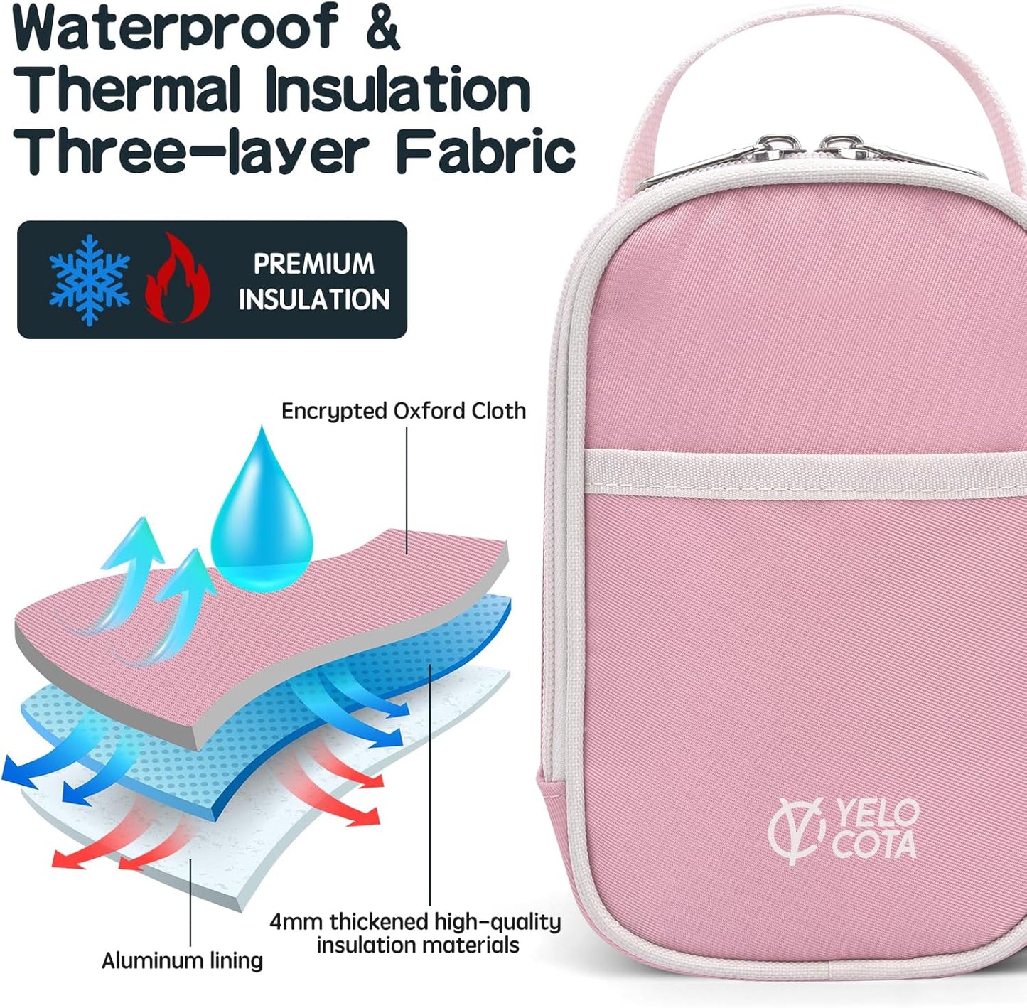 Yelocota Small Insulated Lunch Bag- Snack Bag- Mini Cooler Bag with Handle for Travel,Work,School(Storage Space below 20oz)- Also Suitable for Pairing with Food Jar