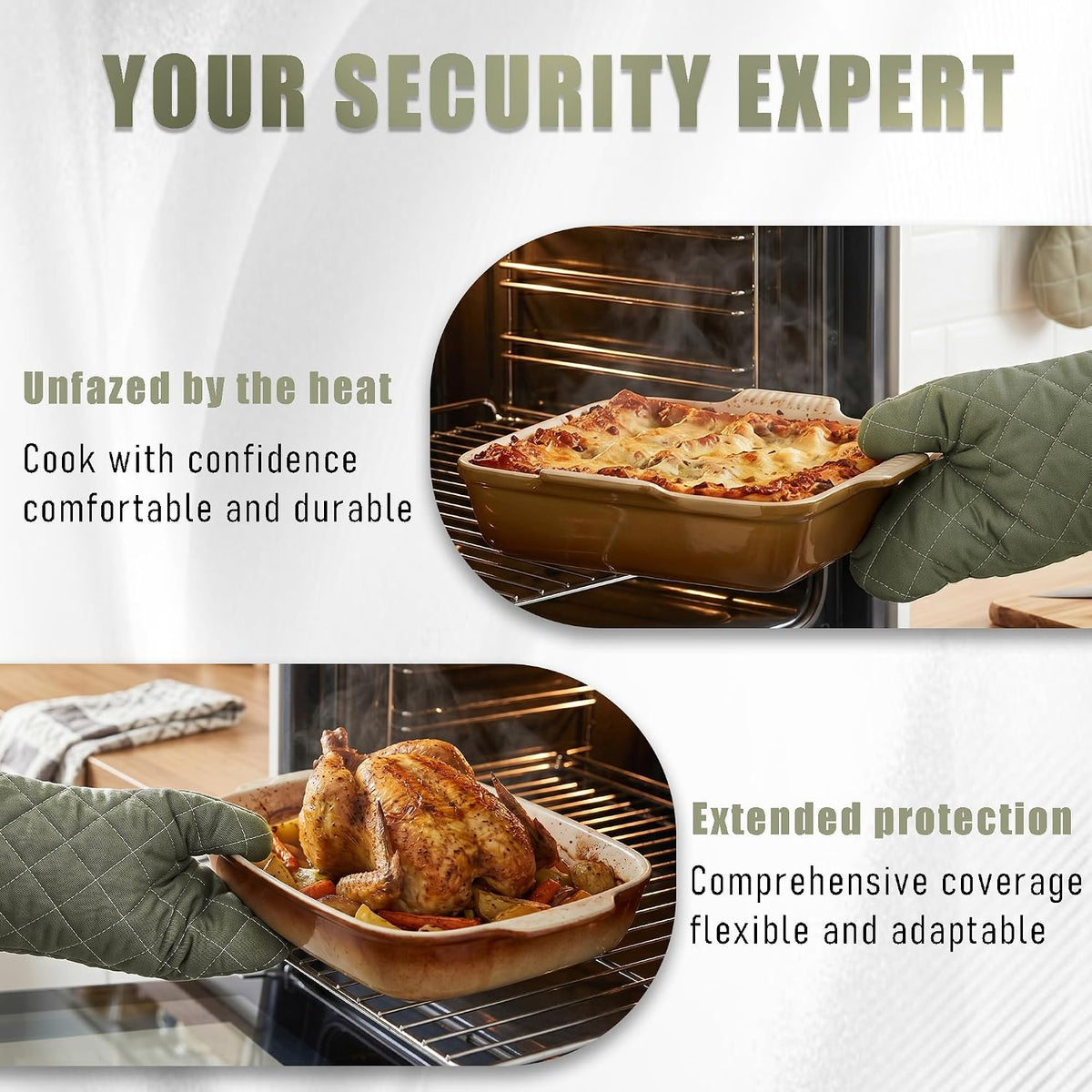 ARCLIBER Grey 13" Quilted Oven Mitts 1 Pair Flame Heat Resistant