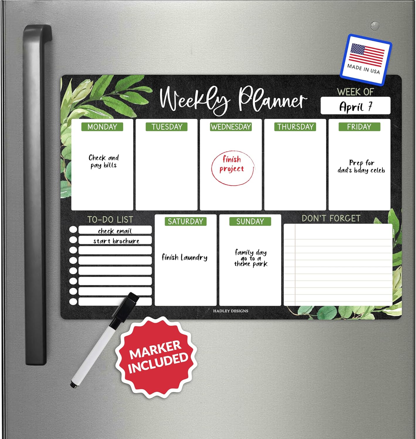 Hadley Designs Weekly Magnetic Calendar for Refrigerator - Dry Erase Board for Fridge, Magnetic Weekly Planner for Kitchen, Reusable Schedule Organizer (Farmhouse)
