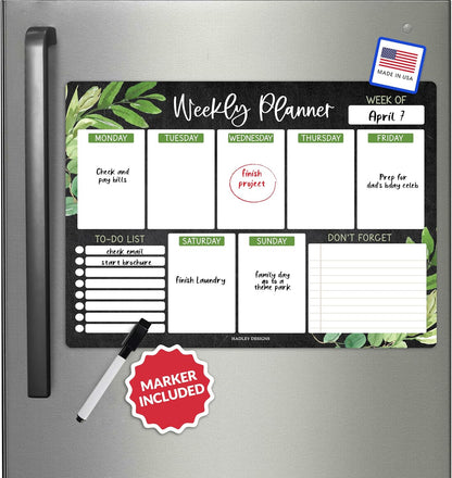 Hadley Designs Weekly Magnetic Calendar for Refrigerator - Dry Erase Board for Fridge, Magnetic Weekly Planner for Kitchen, Reusable Schedule Organizer (Farmhouse)