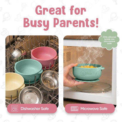 o'doe Suction Bowls for Baby - Non-Toxic Stainless Steel Baby Bowls 5" with Non-Slip Removable Silicone Shell - BPA-Free Toddler Bowls (Green + Rose + Beige)