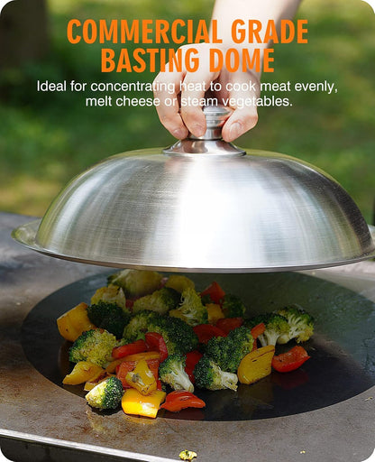 HOMENOTE Griddle Accessories for Blackstone, Commercial Grade 12 Inch Heavy Duty Melting Dome with Round Cast Iron Smash Burger Press Perfect for Flat Top Hibachi Grill Outdoor Indoor