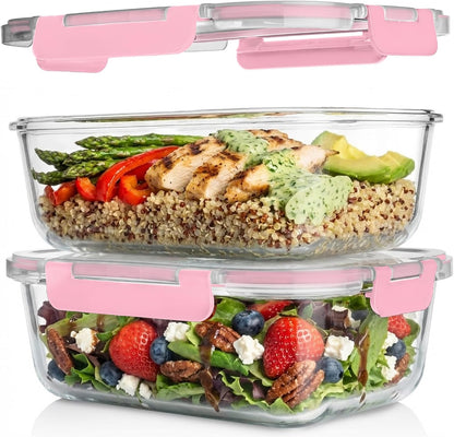 Razab 4 Pcs 1860ml / 63 Oz Large Glass Food Storage Containers with Lids - Glass Meal Prep Containers with Locking Lids for Roasting, Storing Leftover, Lunch Container, BPA Free, Microwave & Oven Safe