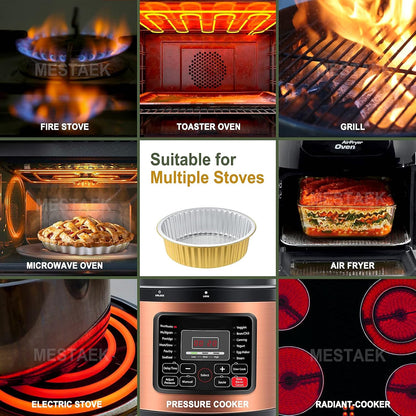 7.7" Round Aluminum Foil Containers with Lids (5 Pack) – Heavy Duty Disposable Takeout Pans for Meal Prep, Pasta, Casserole, Food Storage & Catering, 48oz