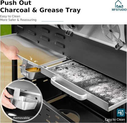 MFSTUDIO 5 Burner Gas Grill Griddle Combo with Porcelain-Enameled Cast Iron Grates,Cutting Board and Double Lids, Duel-Function Propane BBQ Grills with Flat Top Grddle for Outdoor Barbecue Cooking