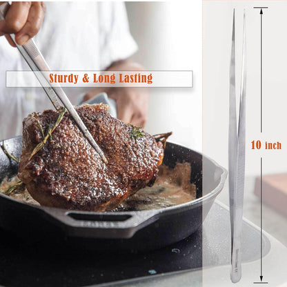 6 Inch Professional Culinary Stainless Steel Precision Tongs with Serrated Tips, Plating/Food Presentation Detailing Serving Tongs, Chef's Kitchen Tweezer Tongs - Ultra Non-Slip Grip