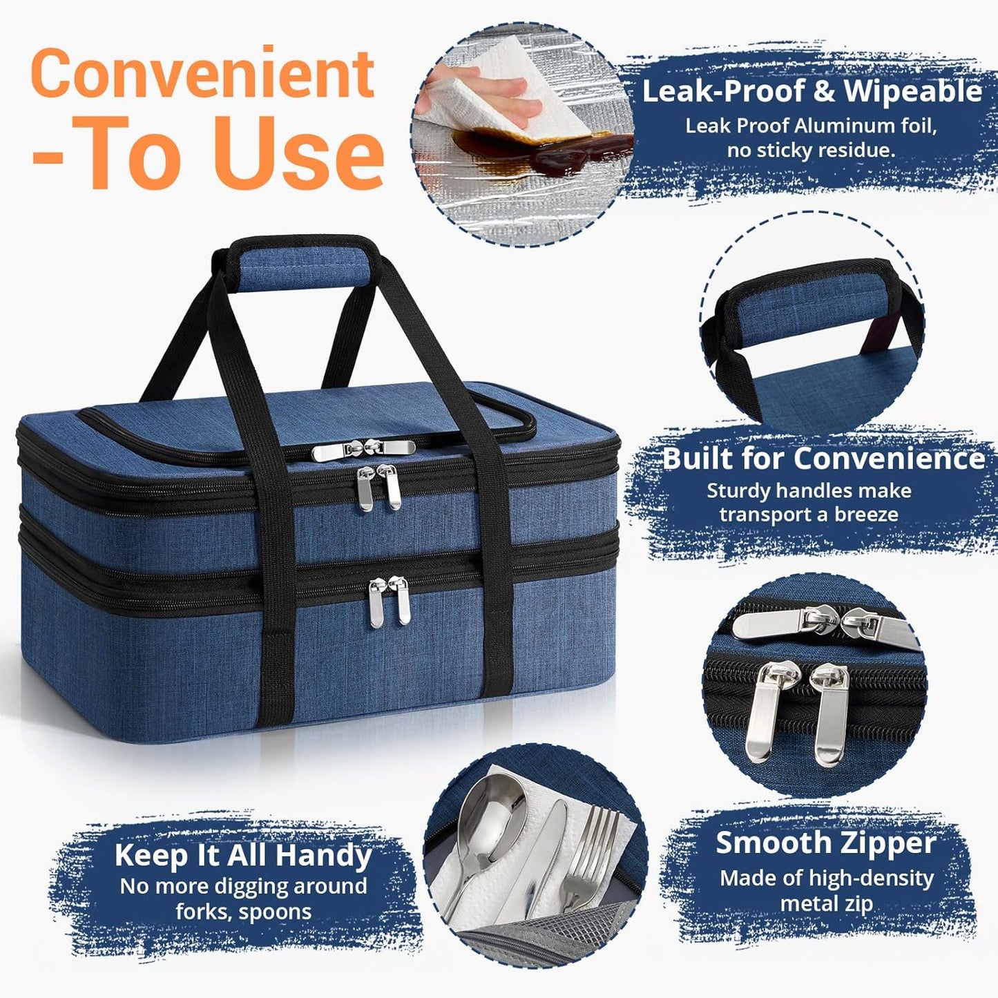 Double Insulated Casserole Carrier - Portable Casserole Carriers for Hot or Cold Food Lunch Tote Warmer or Cooler Bag for Potluck Parties Picnic Cookouts, Fits 9" x 13" Baking Dish - Grey