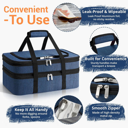 Double Insulated Casserole Carrier - Portable Casserole Carriers for Hot or Cold Food Lunch Tote Warmer or Cooler Bag for Potluck Parties Picnic Cookouts, Fits 9" x 13" Baking Dish - Grey