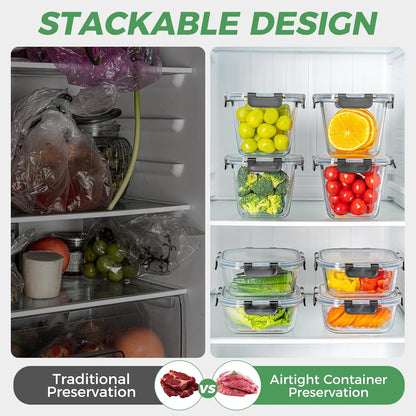 27 oz Glass Food Storage Containers with lids, 4 Pack Square Sandwich Containers/Box for Meal Prep, 3.3 Cup Glass Meal Prep Containers, Microwave, Oven, Freezer and Dishwasher, BPA-free