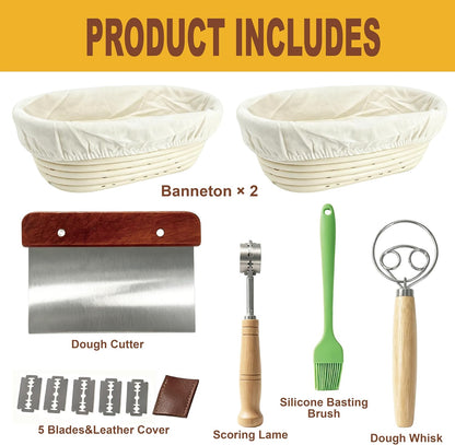 Banneton Bread Proofing Basket, 10 inch Oval Banneton Basket,Sourdough Proofing Basket,Bread Bowl Handmade Rattan Baskets and Liners for Professional & Home Sourdough Bread Baking