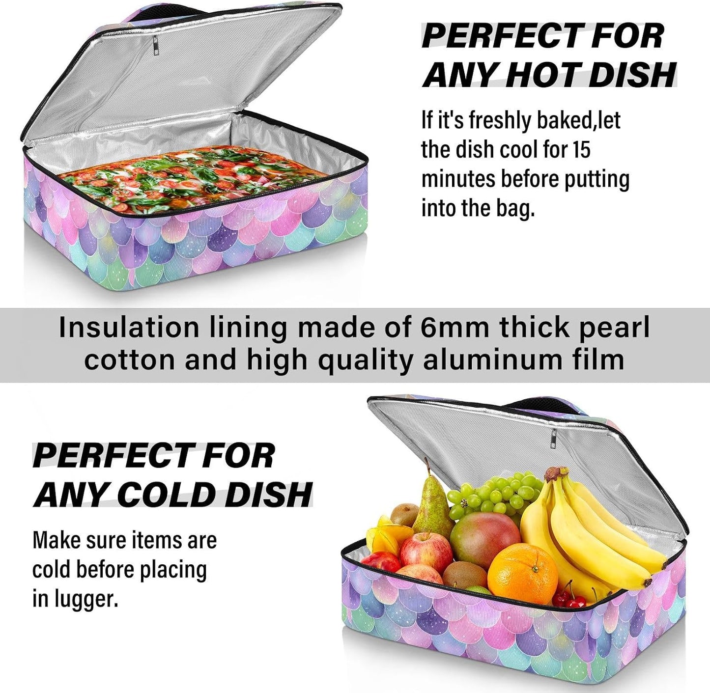 Casserole Carriers for Hot or Cold Food Reusable Casserole Dish Carrier Insulated Thermal Large Capacity Durable Perfect for Party Camping Family Gatherings Yellow Fish - Colors B