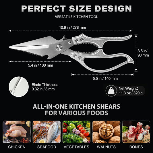 Heavy Duty Kitchen Shears for Food, Kitchen Scissors All Purpose, Stainless Steel Cooking Scissors for Bone, Meat, Poultry, Chicken, Vegetable & Seafood Cutting, Dishwasher Safe