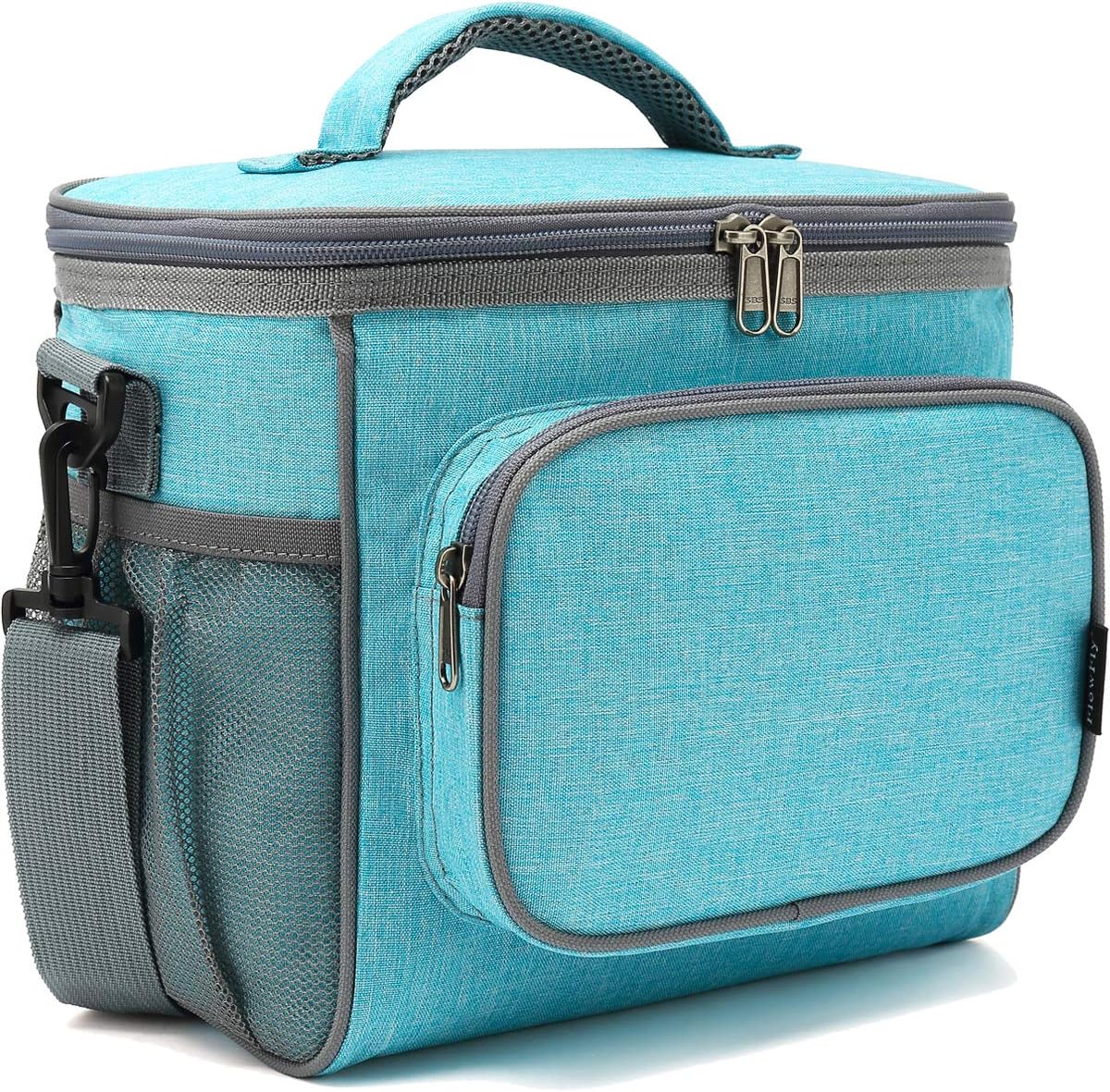 FlowFly Insulated Reusable Lunch Bag Adult Large Lunch Box for Women and Men with Adjustable Shoulder Strap,Front Zipper Pocket and Dual Large Mesh Side Pockets,Cherry - Colors B
