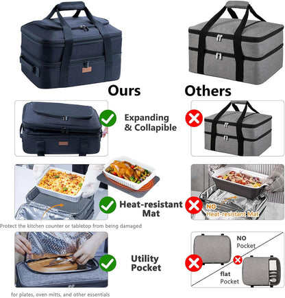 BAGSPRITE Expandable Insulated Casserole Carrier for Hot or Cold Food, Casserole Dish Carrying Case,Thermal Lasanga Lugger Tote for Pockluck, Parties, Picnic, Fits 9" x 13" Baking Dish,