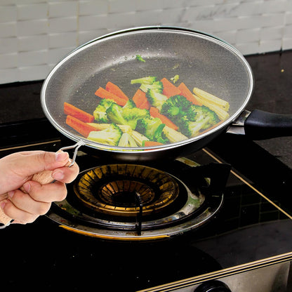 8.3Inch Grease Splatter Screen, Stainless Steel Splatter Screen for Frying Pan with Wood Handle Grease Splatters Guard Hot Oil Splash Protector Cover Oil Splash for Kitchen Cooking Supplies