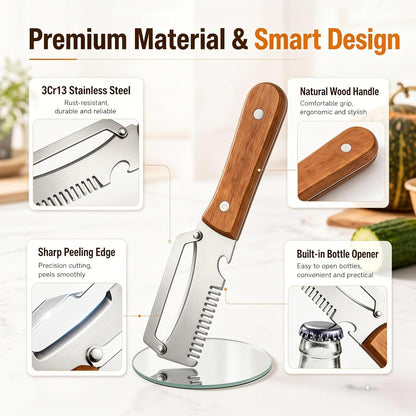 9T9 Multifunction Vegetable Peeler with Wooden Handle, Stainless Steel