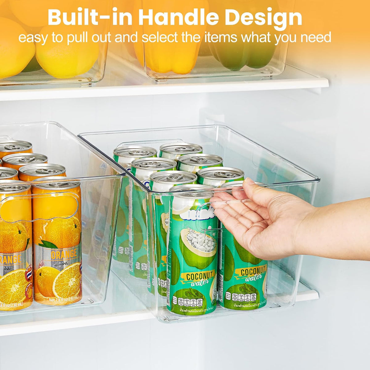 YIHONG Clear Plastic Storage Bins, 4 Pack Small Pantry Organizer Bins with Handle for Kitchen, Freezer,Cabinet,Closet Organization and Storage