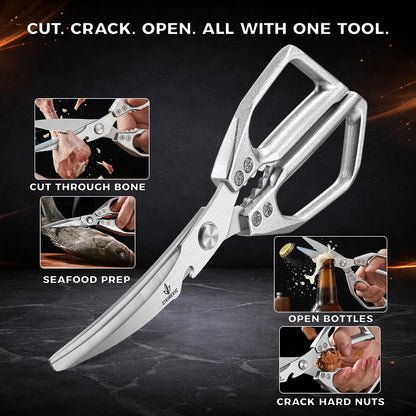 Heavy Duty Kitchen Shears for Bone Cutting, 2 Pack Ultra Sharp Poultry Scissors, Stainless Steel Kitchen Scissors for Chicken, Meat & Fish, Dishwasher Safe, Non-Slip Grip