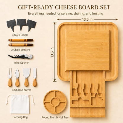 Bambüsi Charcuterie Boards - Large Bamboo Charcuterie Board Set with Knives Serving Accessories, Cheese Tray - House Warming Gifts New Home, Wedding Gift, Bridal Shower Gifts, Birthday Gifts Women Men