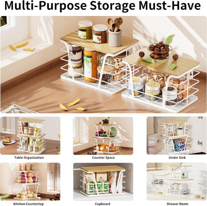 2 Pack Potato and Onion Storage Bins, Stackable Kitchen and Pantry Organizer with Bamboo Top & Lightweight PP Mat, for Vegetables, Fruit, Onion, Potato, Garlic - Pantry, Kitchen Storage Bins (Black)