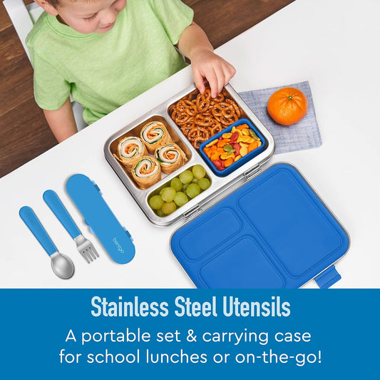 Bentgo Kids Stainless Steel Utensil Set - Reusable Fork, Spoon & Storage Case, PFAS- & BPA-Free, Easy-Grip Handles, Lightweight, Dishwasher Safe, School Lunch, Travel & Outdoors (Dinosaur)