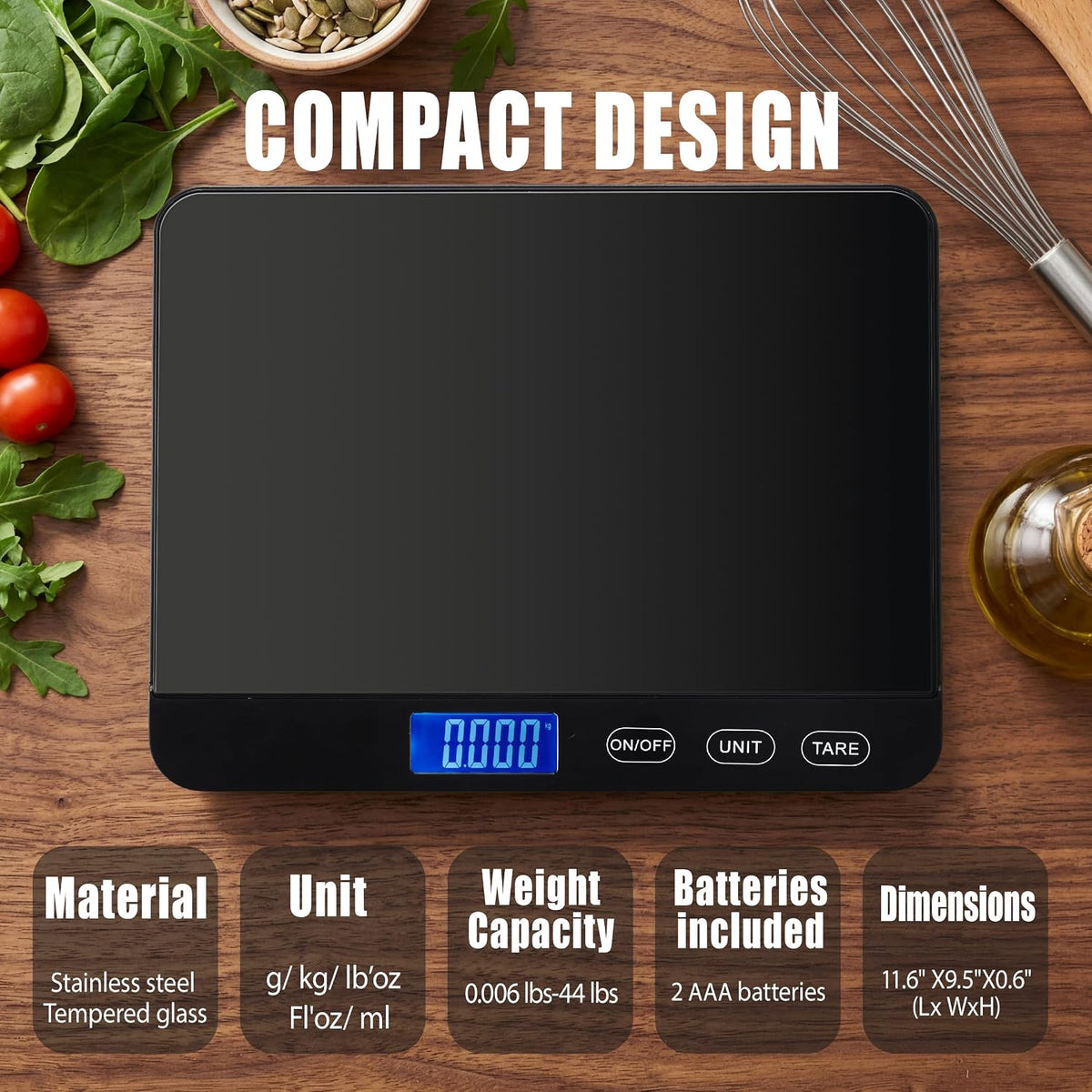Food Scale 44lb/20kg, Extra-Large Platform Digital Kitchen Scale, 1g/0.1oz High Precision, Stainless Steel/Tempered Glass, Weight Grams and oz for Cooking Baking Meal Prep Sourdough Bread