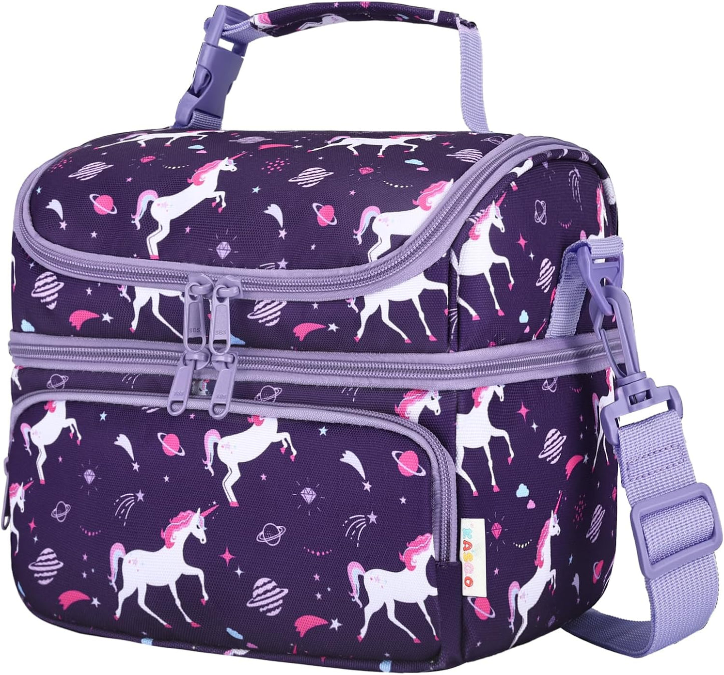 Kasqo Lunch Bag Kids, Dual Compartment Insulated Cooler Bag 7.5L Girls Boys Toddler Lunch Box Containers for Daycare School Kindergarten Travel Ombre Butterfly