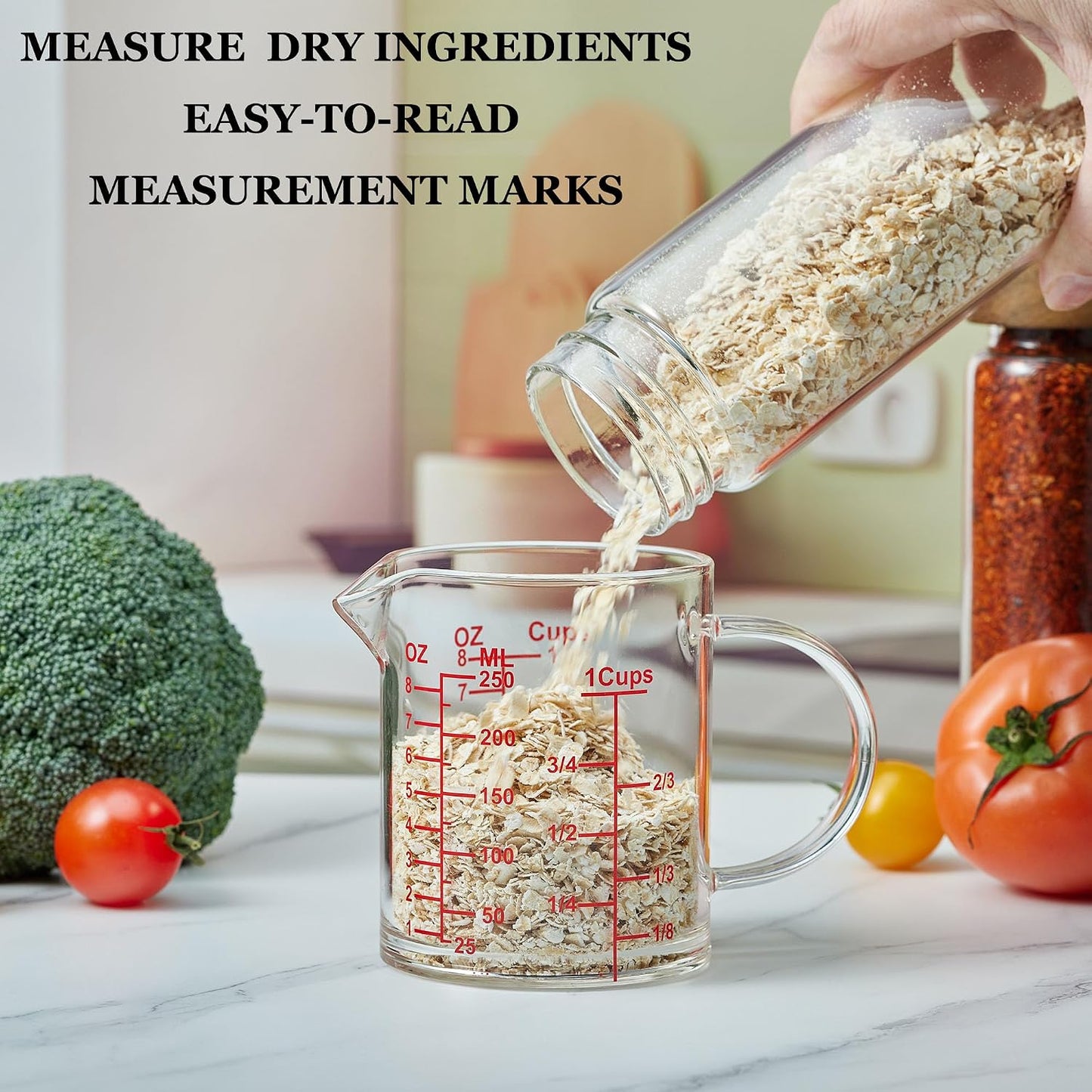 Ackers BORO3.3 Measure Glass -[Insulated handle | V-Shaped Spout]-Made of High Borosilicate Glass Measuring for Kitchen or Restaurant, Easy to Read, 60 ML (2 Oz) 丨(2 Pack)