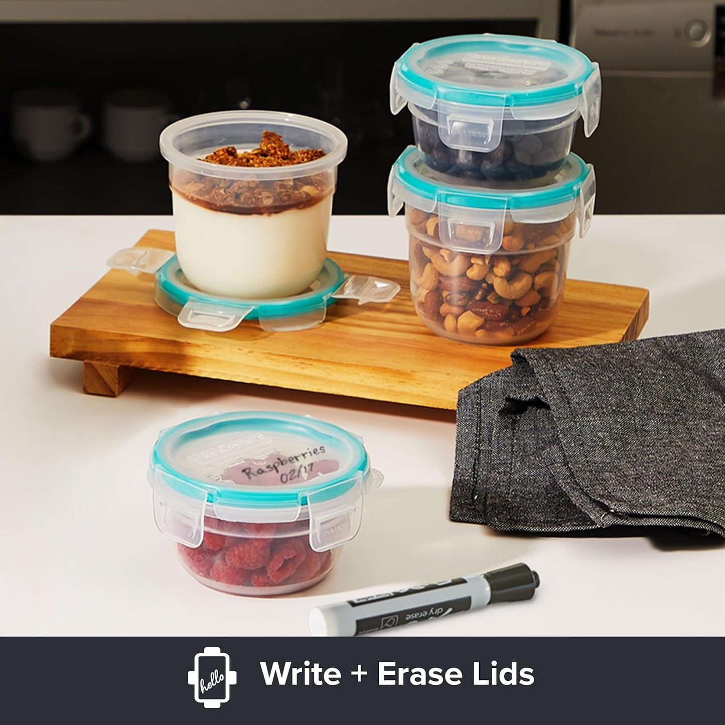 Snapware Plastic Total Solutions (5-Pack, 3 Cup) Food Storage Containers Set, Airtight & Leakproof Plastic Locking BPA-Free Lids Tupperware, Freezer Dishwasher Microwave Safe