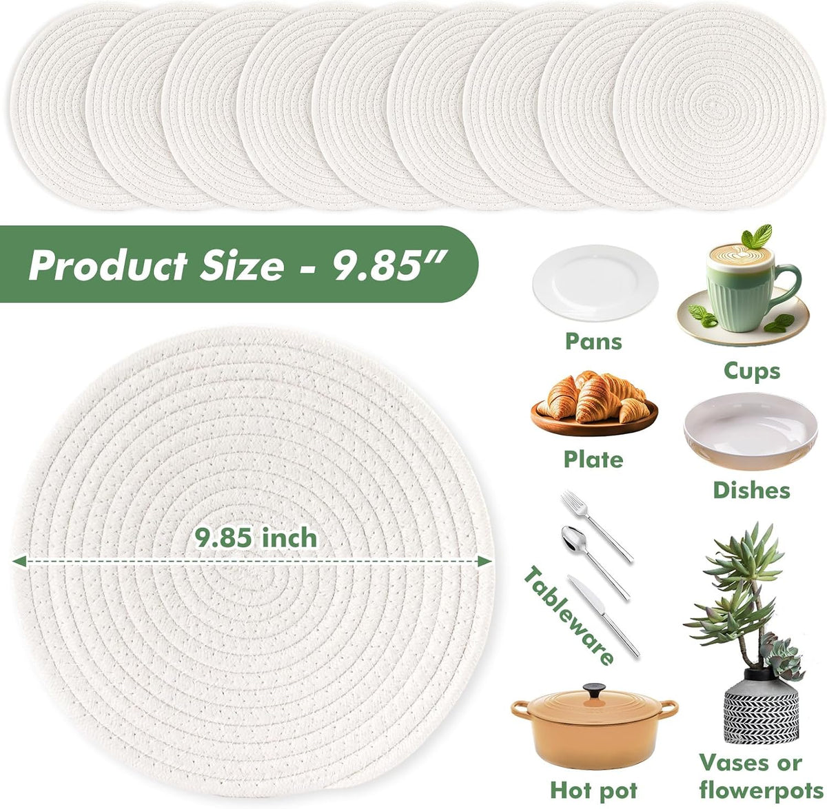 8 Inch Cotton Rope Trivets for Hot Dishes Set of 8 Heat Resistant Mats for Countertop Potholders for Kitchens Trivets for Hot Pots and Pans and Quartz Countertops Farmhouse Kitchen Décor, Mixed Brown