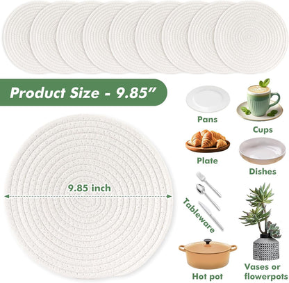8 Inch Cotton Rope Trivets for Hot Dishes Set of 8 Heat Resistant Mats for Countertop Potholders for Kitchens Trivets for Hot Pots and Pans and Quartz Countertops Farmhouse Kitchen Décor, Mixed Brown