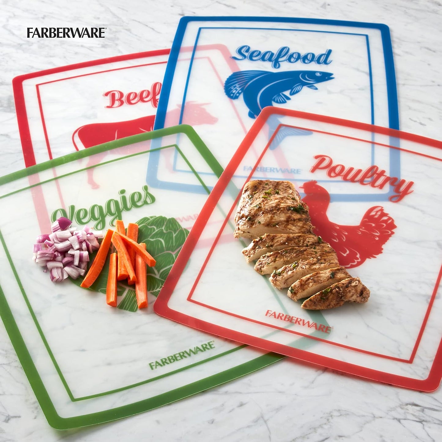 Farberware Flexible Cutting Mats with Food Icons, 11-Inch-by-15-Inch, Set of 4