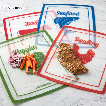 Farberware Flexible Cutting Mats with Food Icons, 11-Inch-by-15-Inch, Set of 4